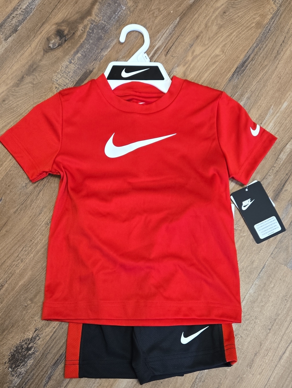 Nike Red Short Sleeve Performance Tee with White Swoosh and Shorts Size 4T
